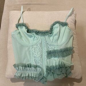 Out From Under sea foam green corset ruffles lace coquette
